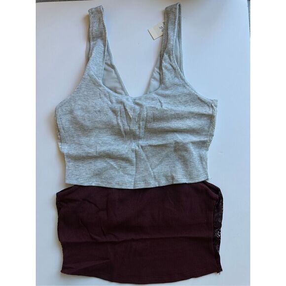 Bundle Size S aerie Best Lace Longline Bralette Top in Heather Grey and Maroon - Picture 2 of 11